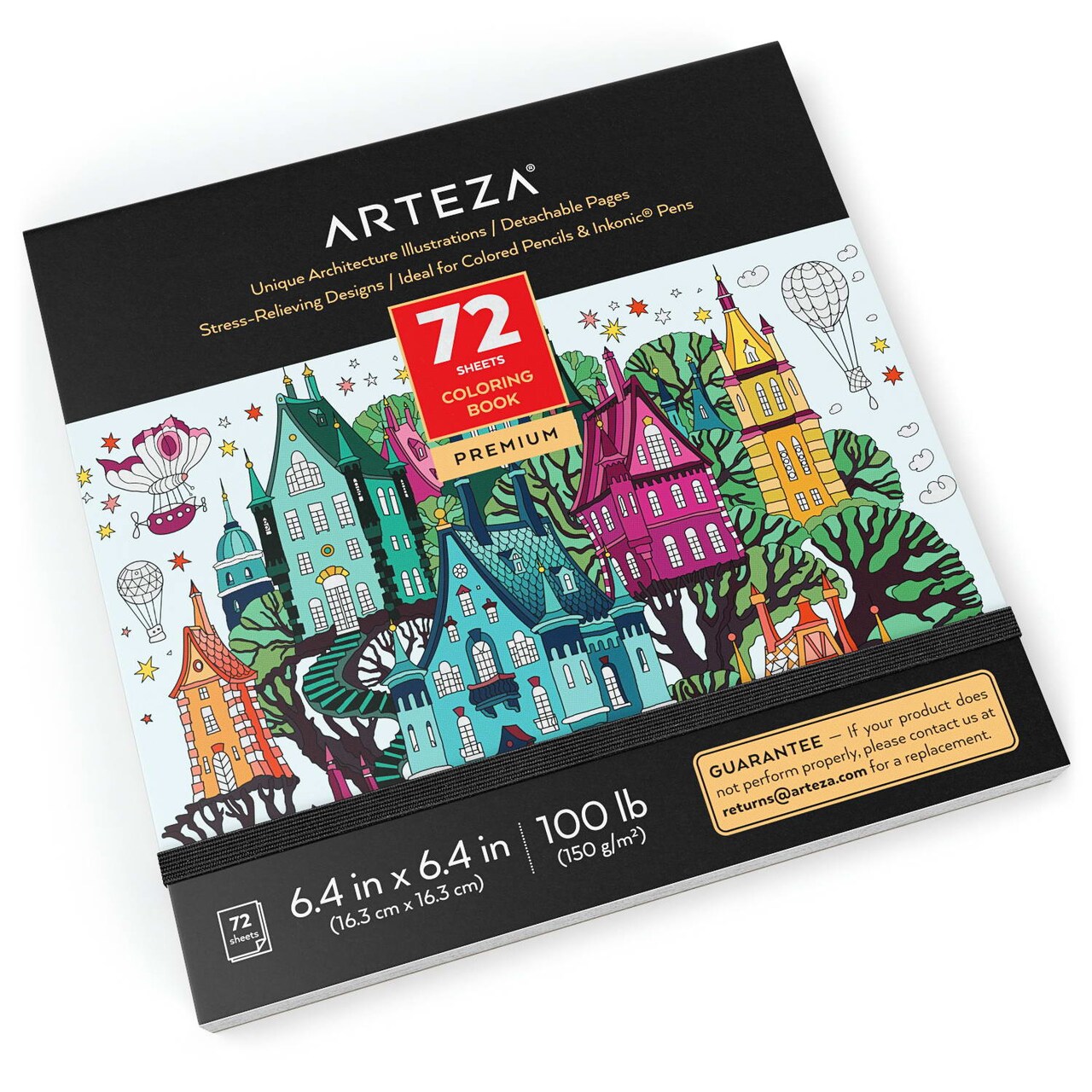 Arteza Adult Coloring Book, Architecture Illustrations, 6.4"x6.4" - 72 Sheets